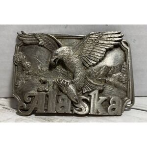 Alaska Belt Buckle 1985 Commemorative Bald Eagle Salmon Vintage  J&H JHS 161